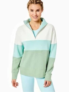 Addison Bay Colorblock Quarter-Zip Pullover - White, Mint & Sage
